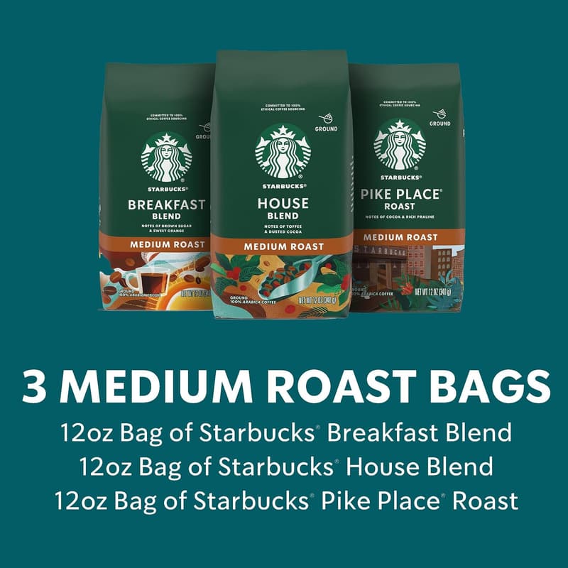 Starbucks Medium Roast Ground Coffee Variety Pack - 3 x 12 oz Bags