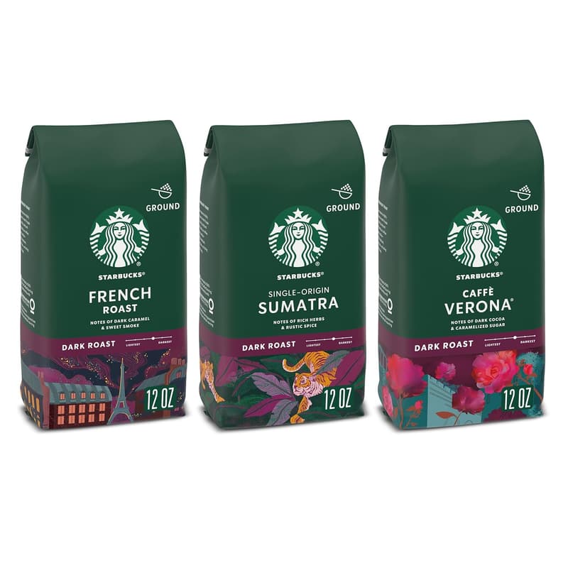 Starbucks Dark Roast Ground Coffee Variety Pack, 3 x 12 oz Bags