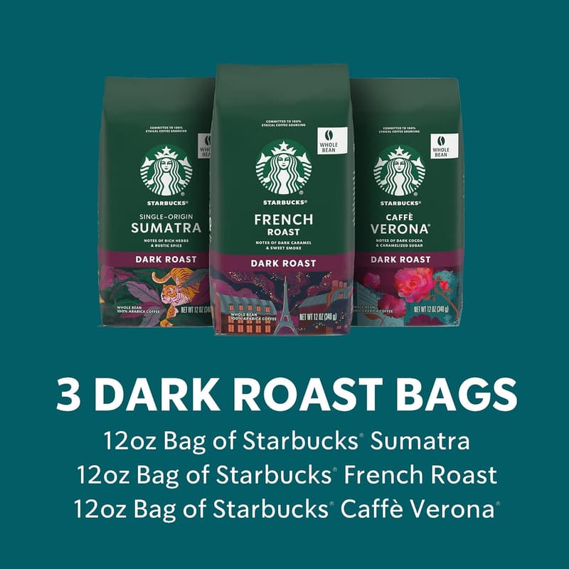 Starbucks Dark Roast Ground Coffee Variety Pack, 3 x 12 oz Bags