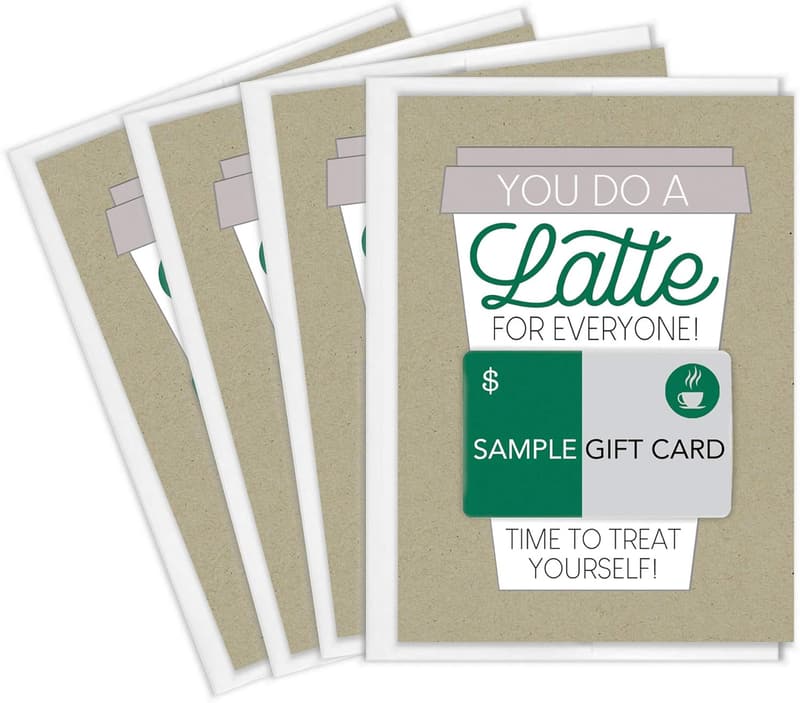 Thanks a Latte Coffee Gift Card Holders Set of 4 with Envelopes