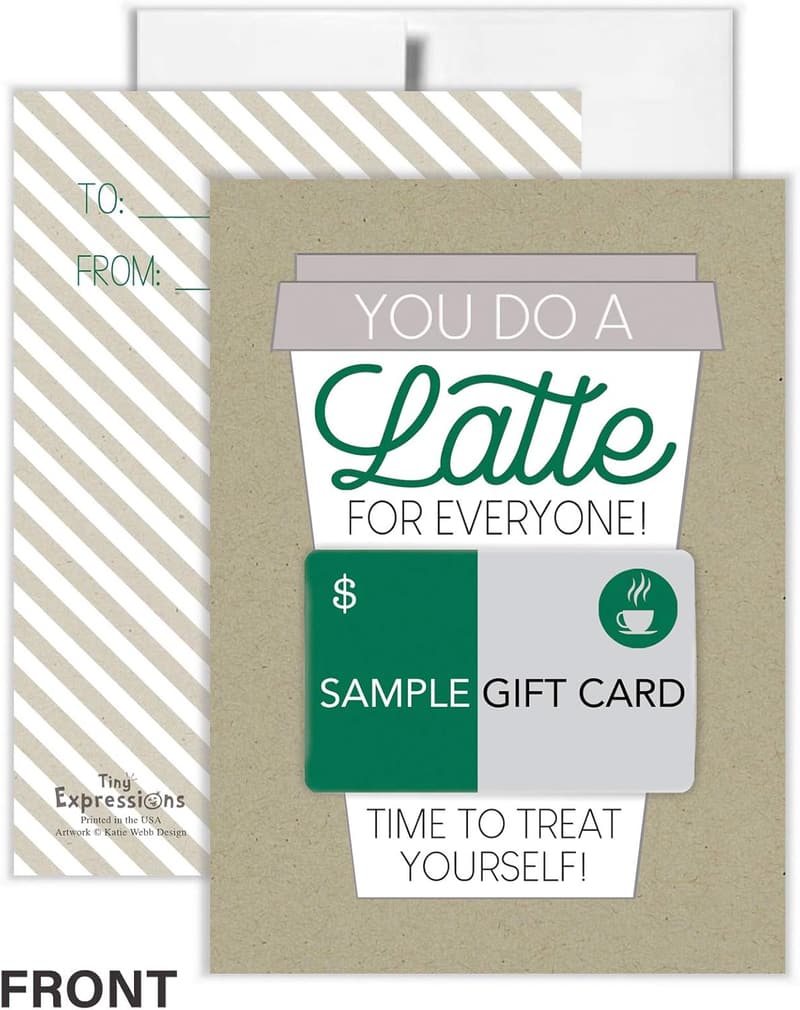 Thanks a Latte Coffee Gift Card Holders Set of 4 with Envelopes