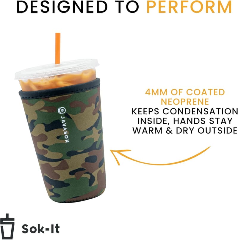 Insulated Neoprene Cup Sleeve for Iced Coffee & Soda - Medium