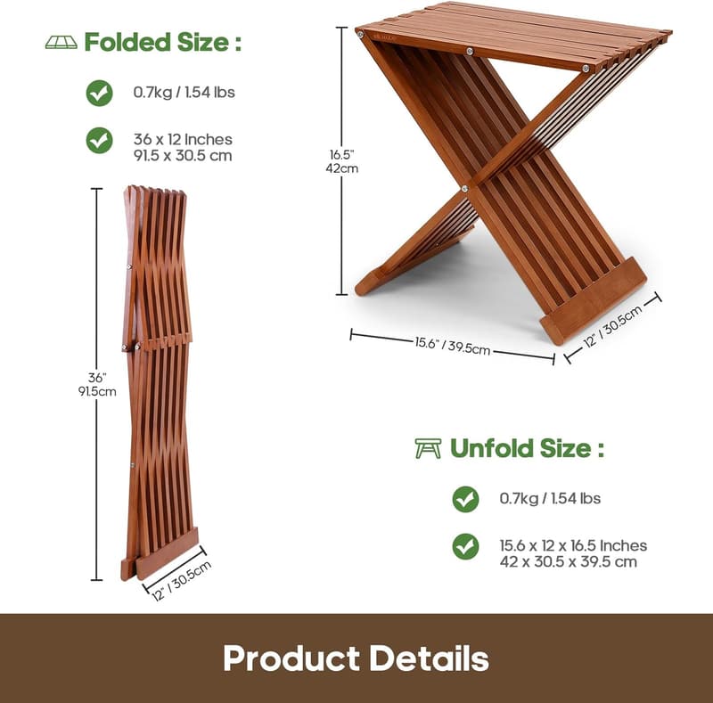 Waterproof Bamboo Folding Stool for Sauna and Shower