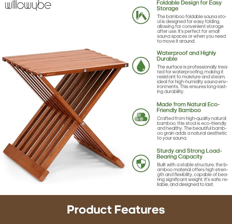 Waterproof Bamboo Folding Stool for Sauna and Shower