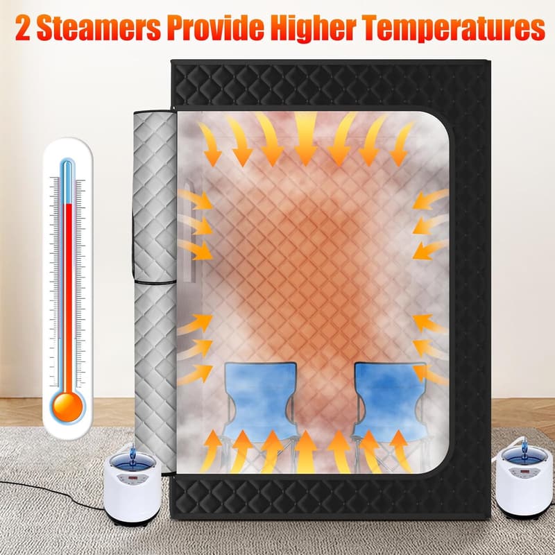 Portable Extra Large Steam Sauna Tent for Two, Black