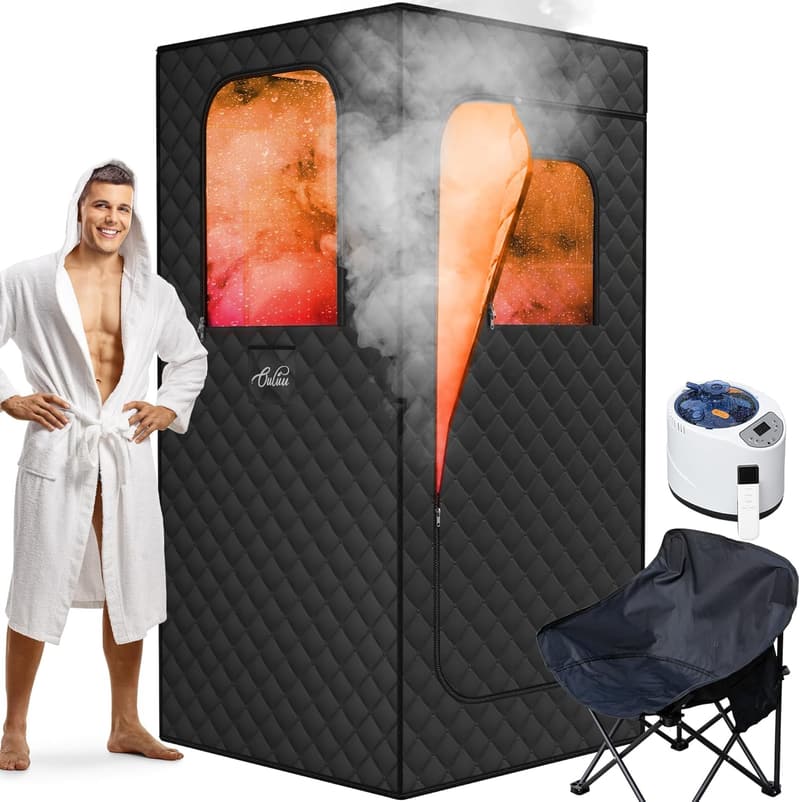 Portable Steam Sauna with Chair and Remote Control - Black