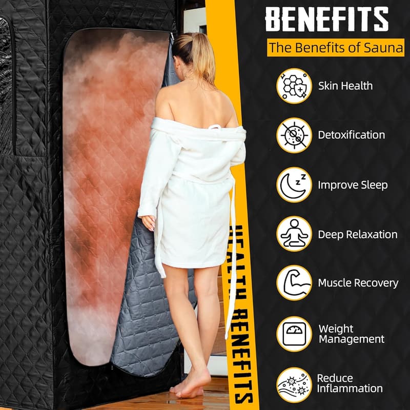 Portable Steam Sauna with Chair and Remote Control - Black