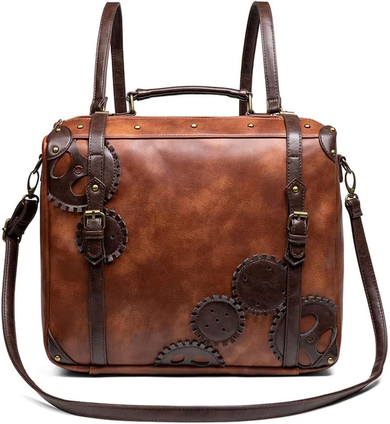 Gothic Leather Messenger Bag - Retro Steampunk Satchel for Women