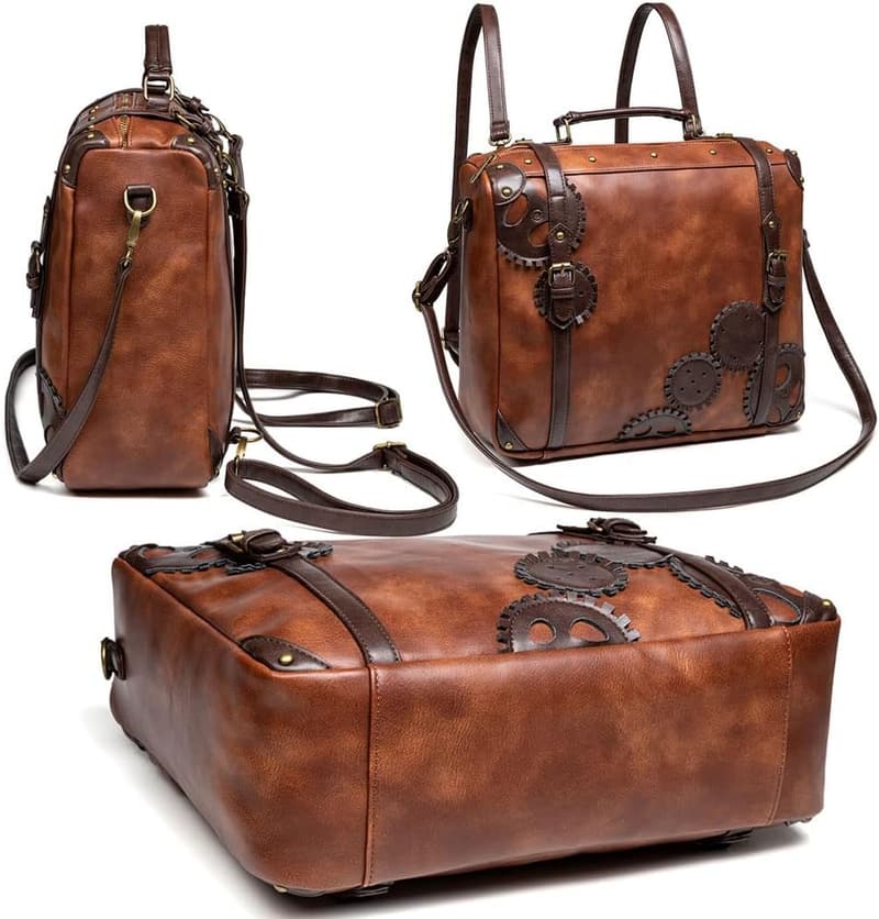 Gothic Leather Messenger Bag - Retro Steampunk Satchel for Women