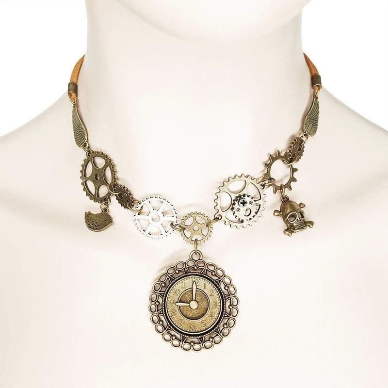 Vintage Steampunk Gear Pendant Necklace & Earring Set
