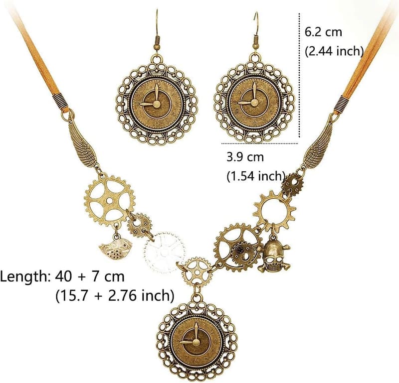 Vintage Steampunk Gear Pendant Necklace & Earring Set