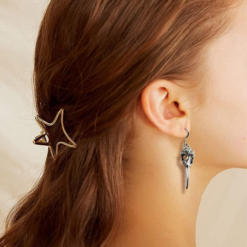 Gothic Halloween Silver Crow Skull Dangle Earrings Set
