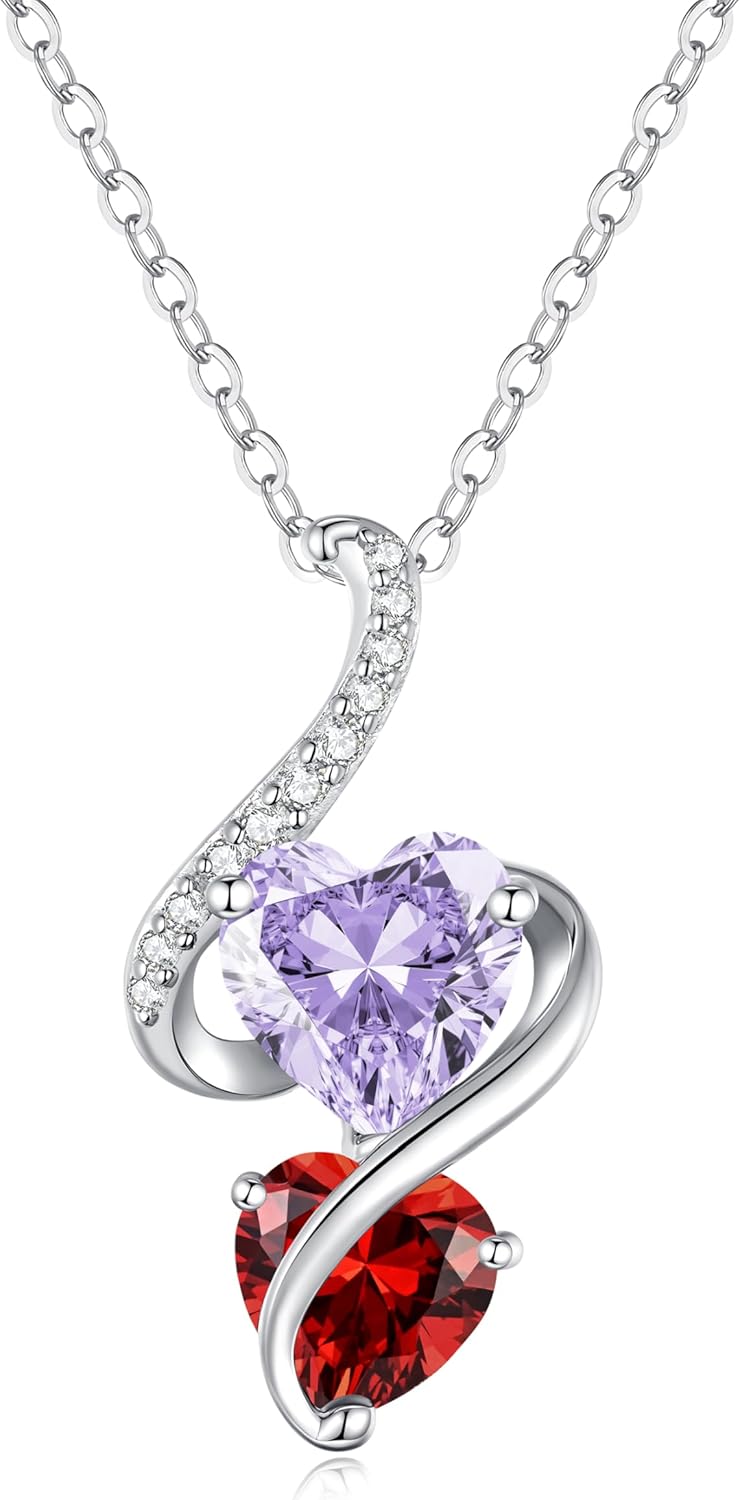 Valentine's Day 925 Sterling Silver Double Heart Necklace for Women
