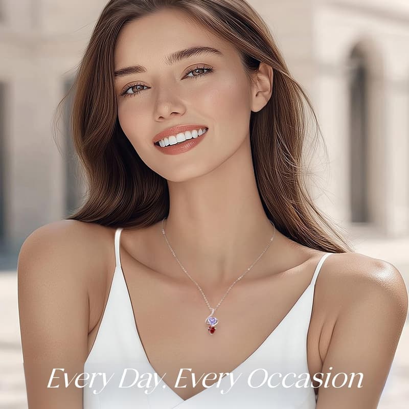 Valentine's Day 925 Sterling Silver Double Heart Necklace for Women