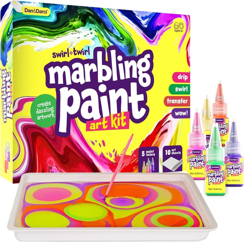 Kids Marbling Paint Art Kit - Arts & Crafts Gift for Ages 6-12