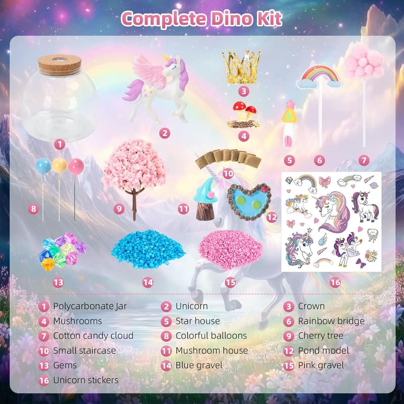 DIY Unicorn LED Terrarium Kit for Girls Ages 4-8