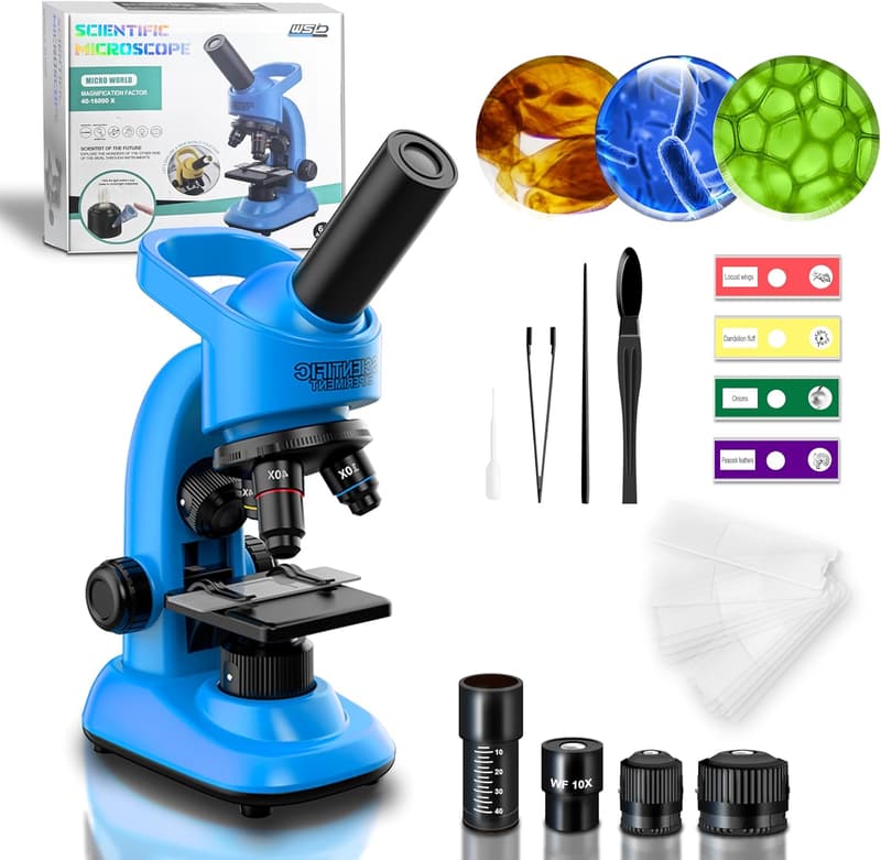Kids Microscope Kit - 40-1600x STEM Science Toy for Ages 6-12