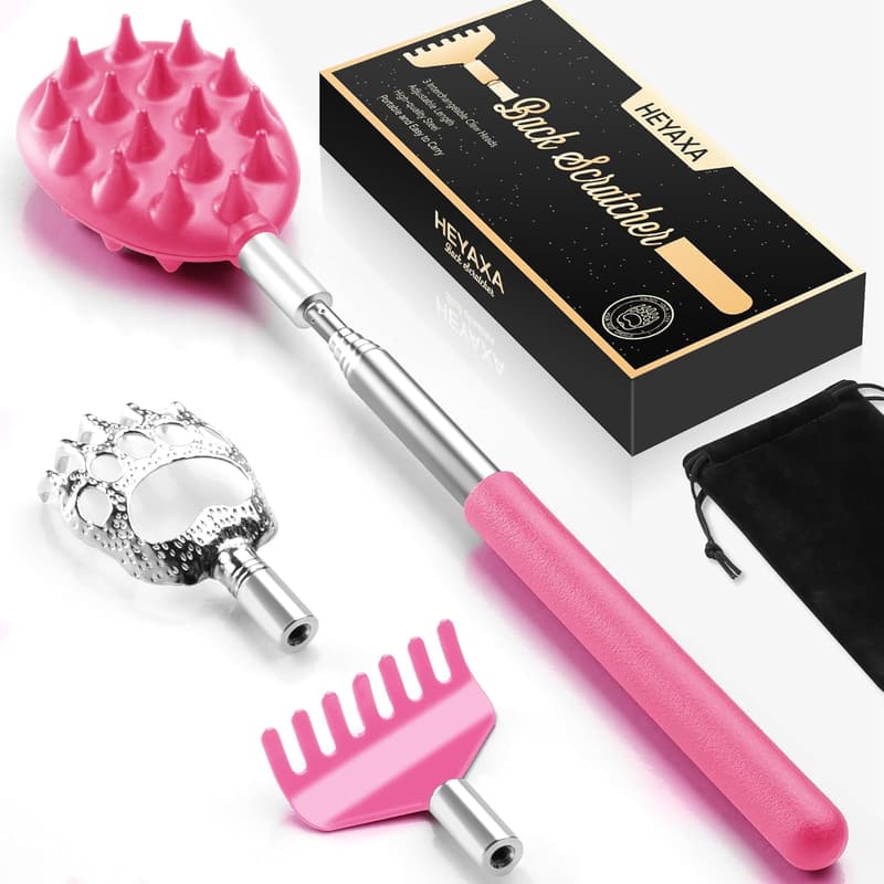 Telescoping Back Scratcher with 3 Detachable Heads - Gift for Him/Her