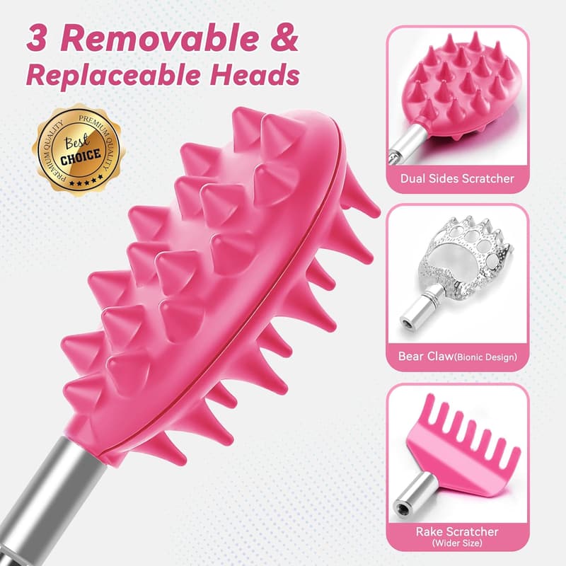 Telescoping Back Scratcher with 3 Detachable Heads - Gift for Him/Her