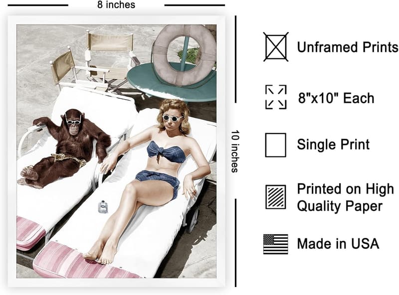 Funny Chimpanzee & Woman Summer Poster - 8x10 Unframed Art