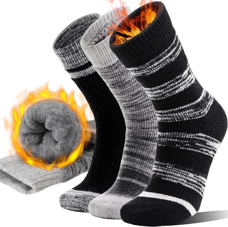 Extra Thick Insulated Winter Ski Socks for Men & Women - 3 Pairs