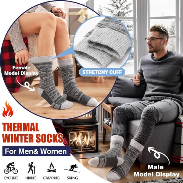 Extra Thick Insulated Winter Ski Socks for Men & Women - 3 Pairs