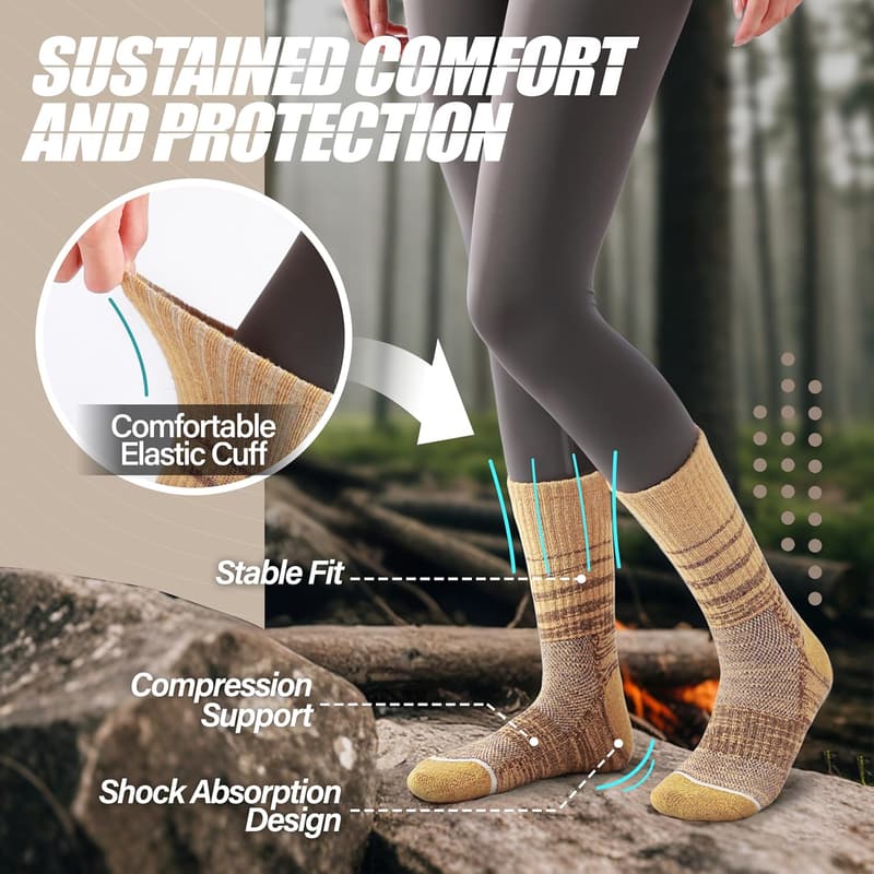 Thermal Merino Wool Hiking Socks for Men & Women - 5 Pairs