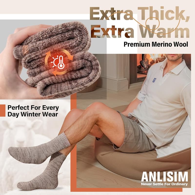 Thermal Extra Thick Merino Wool Hiking Socks for Men & Women