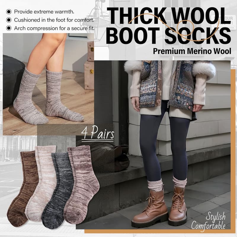 Thermal Extra Thick Merino Wool Hiking Socks for Men & Women