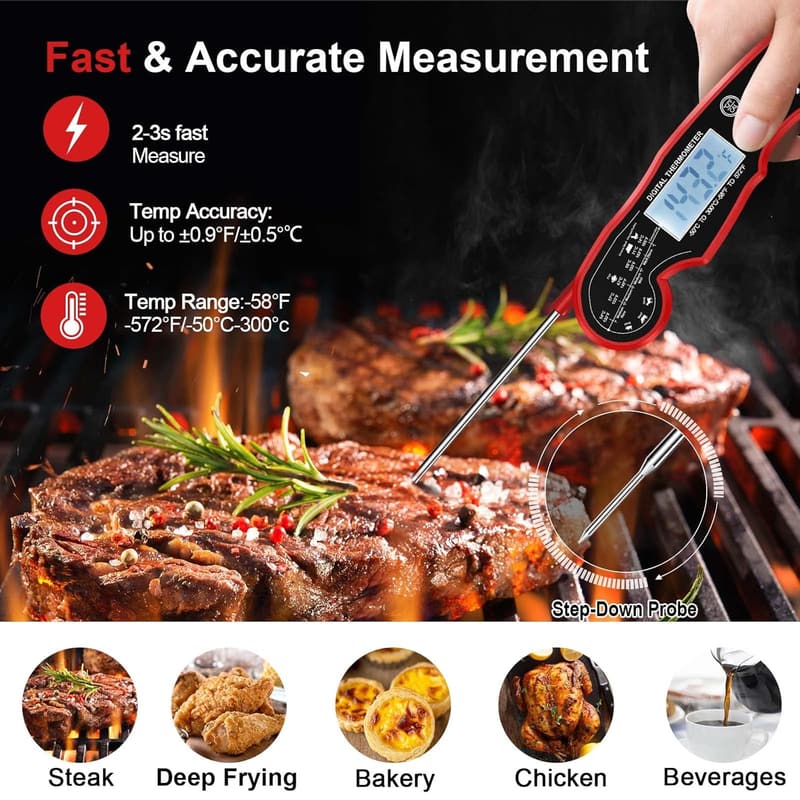 Digital Meat Thermometer - Waterproof Instant Read BBQ Tool