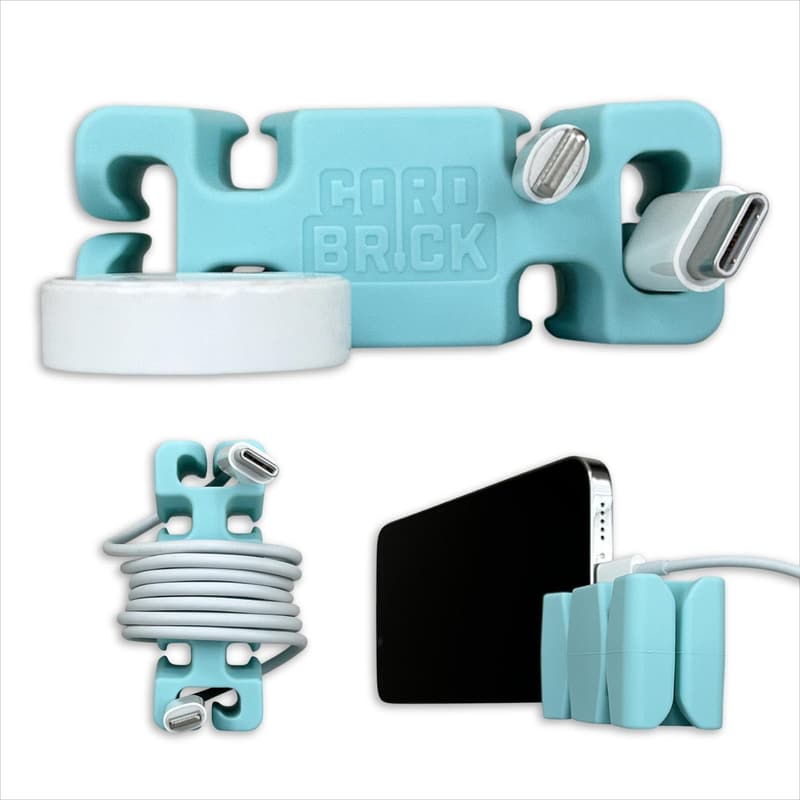 Silicone Weighted Cord Holder - Phone Charger Organizer (Aqua)