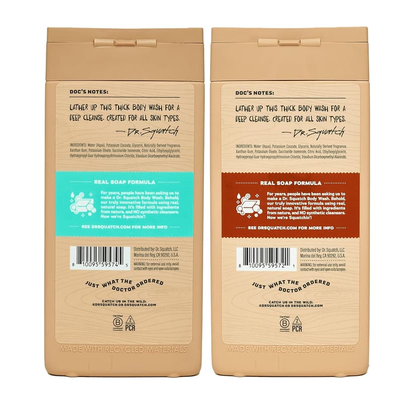 Men's Body Wash with Natural Ingredients - Coconut & Bourbon Scent (14 oz, 2-Pack)
