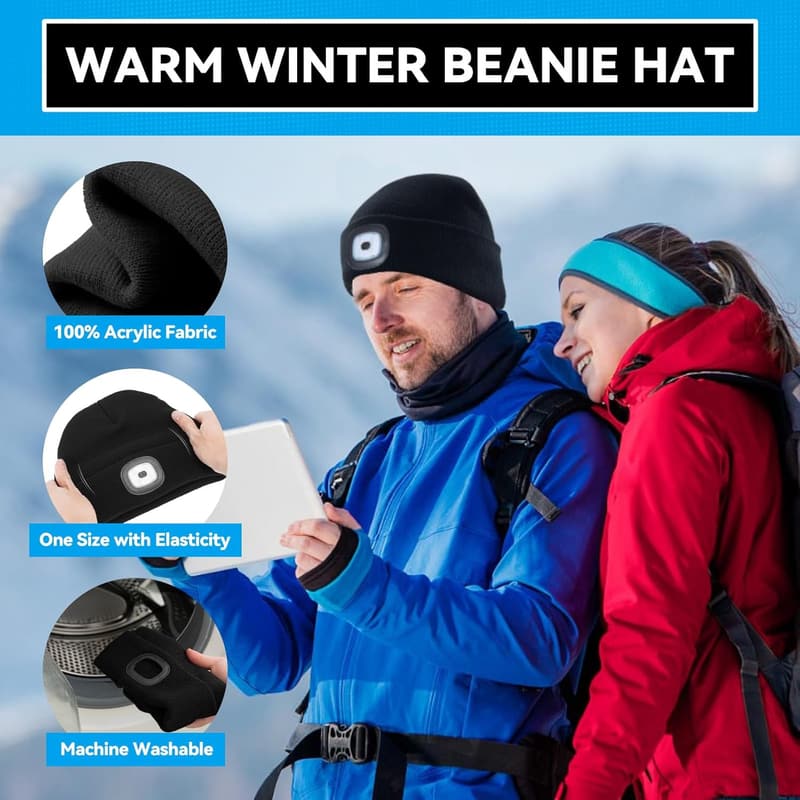 Fathers Day Beanie Hat with LED Light - USB Rechargeable
