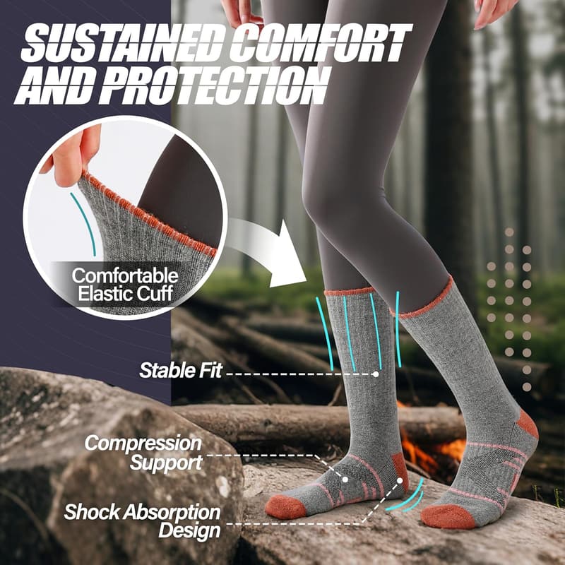 Merino Wool Hiking Socks for Men & Women - 5 Pairs