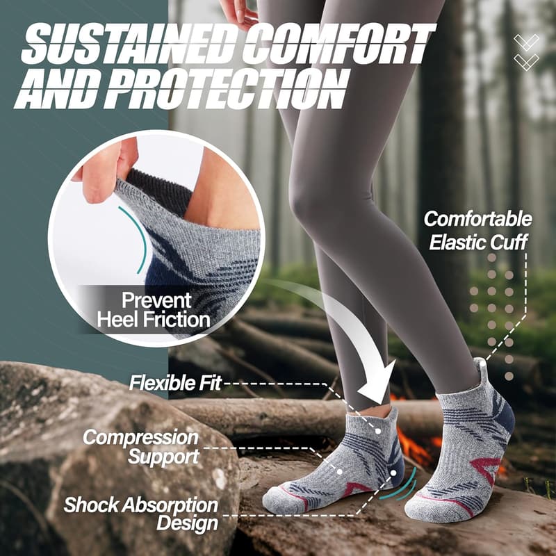 Merino Wool Ankle Socks for Men & Women - 6 Pairs, Cushioned