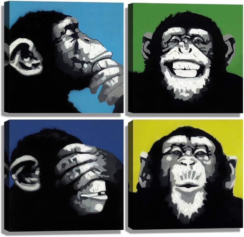 Funny Black and White Gorilla Wall Art for Home or Office Decor