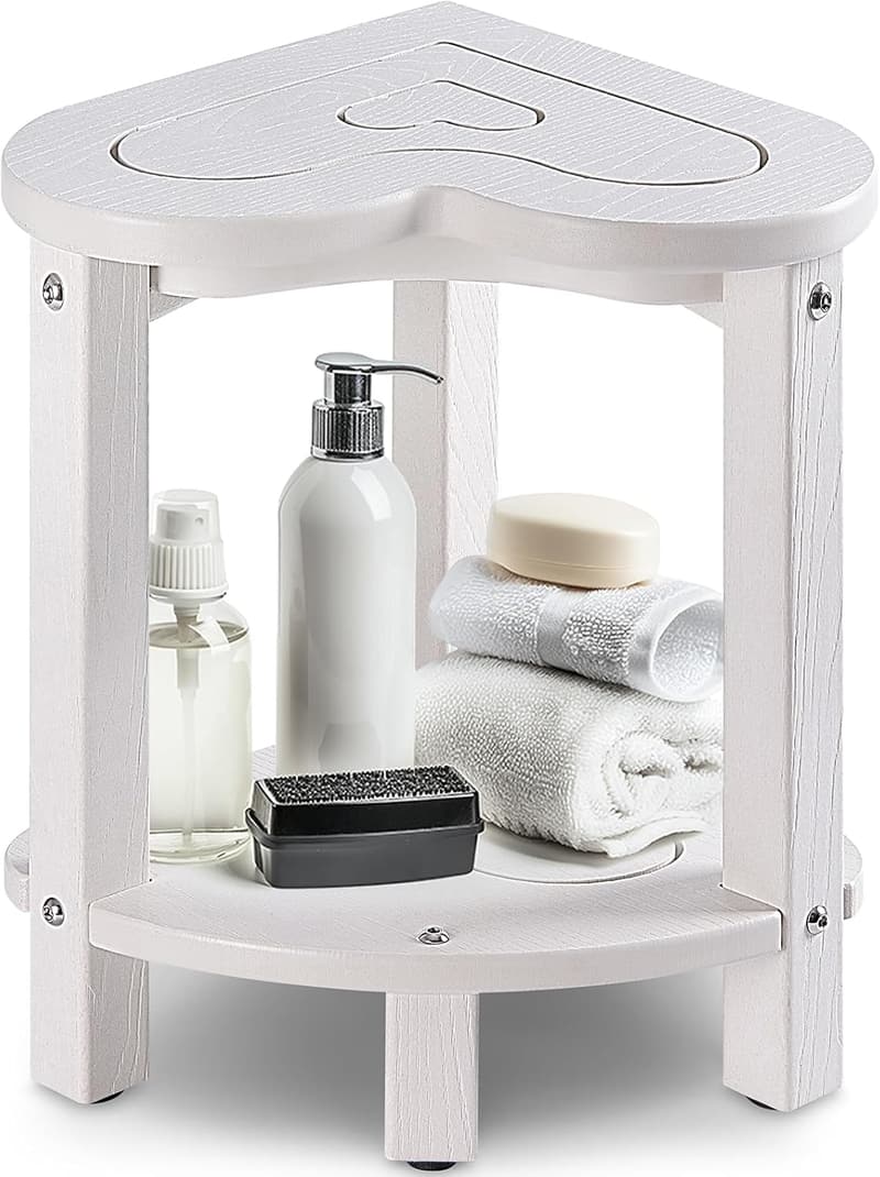 Waterproof Corner Shower Stool - Adjustable HDPE Bathroom Bench