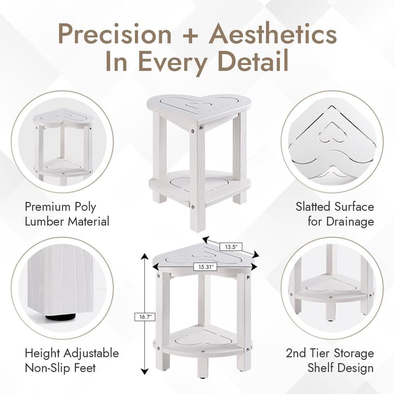Waterproof Corner Shower Stool - Adjustable HDPE Bathroom Bench