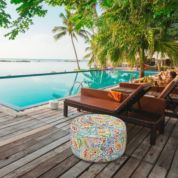Inflatable Round Ottoman for Indoor/Outdoor Use - Paisley Multi