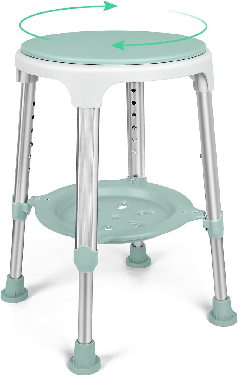 Adjustable Swivel Shower Chair with Storage Tray, 350lbs Capacity