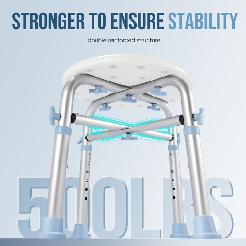 Adjustable Shower Stool for Elderly - 500lb Weight Capacity, Anti-Slip