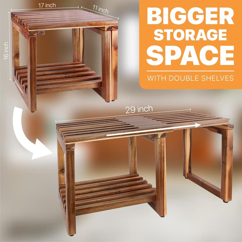 Waterproof Shower Stool Bench with Storage Shelf for Seniors