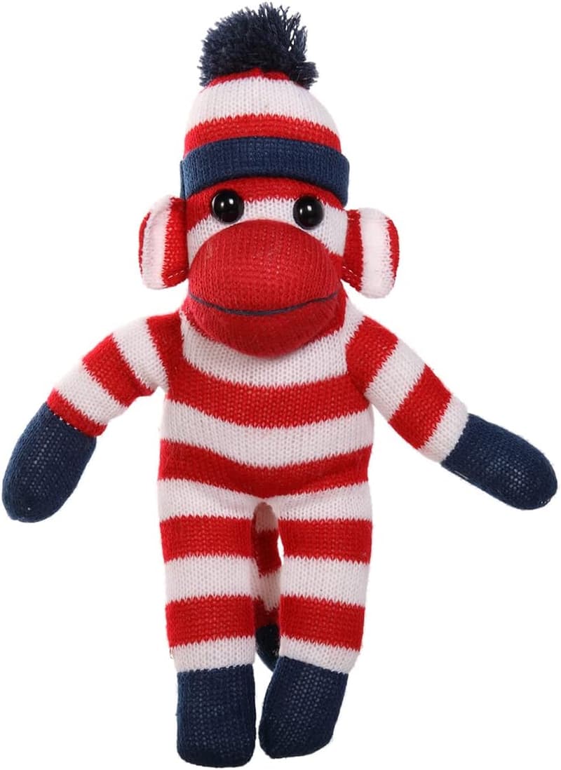 Hand Knitted Sock Monkey Plush Toy - 16'' Red Gift for Kids