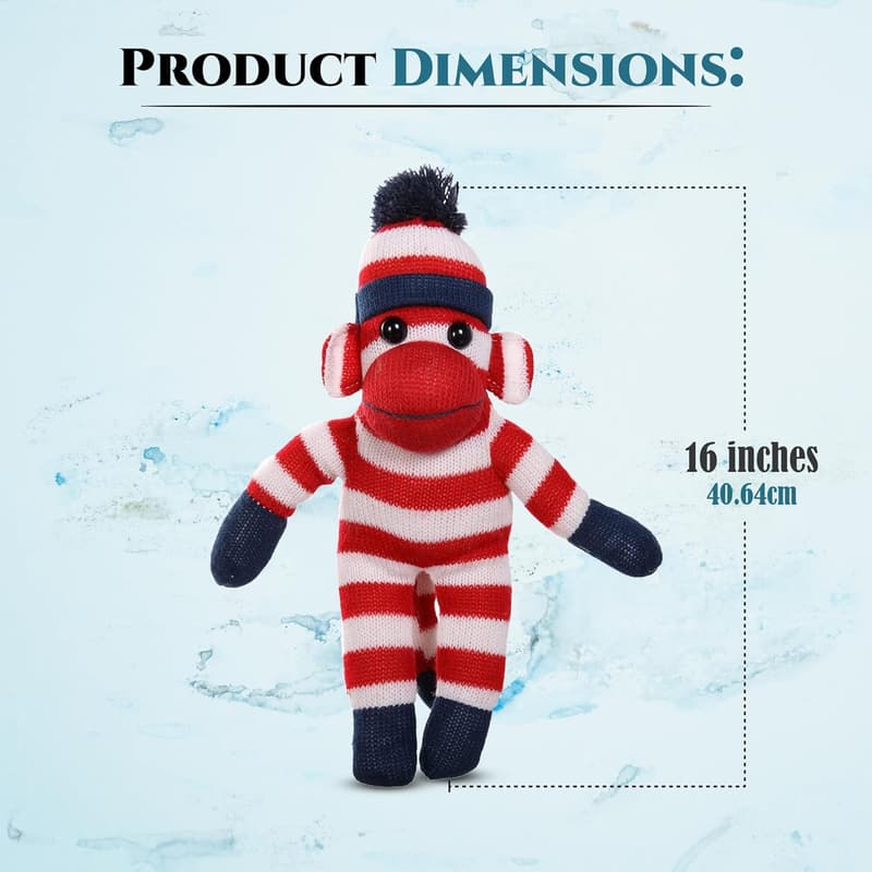 Hand Knitted Sock Monkey Plush Toy - 16'' Red Gift for Kids
