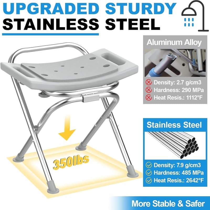 Portable Stainless Steel Folding Shower Chair for Elderly