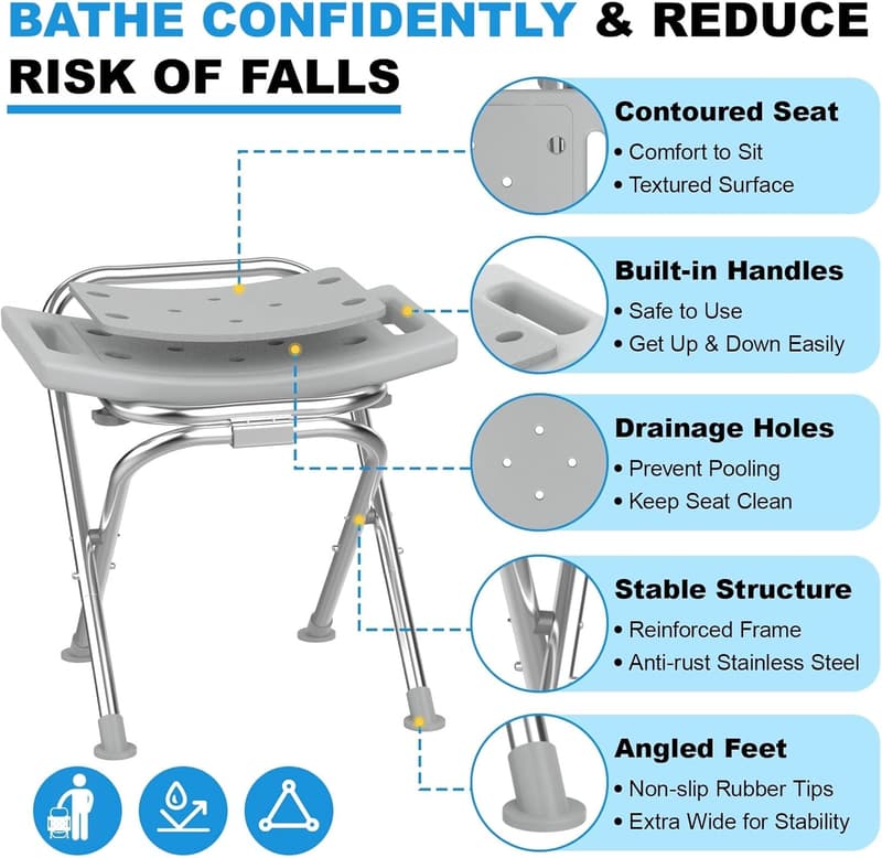Portable Stainless Steel Folding Shower Chair for Elderly