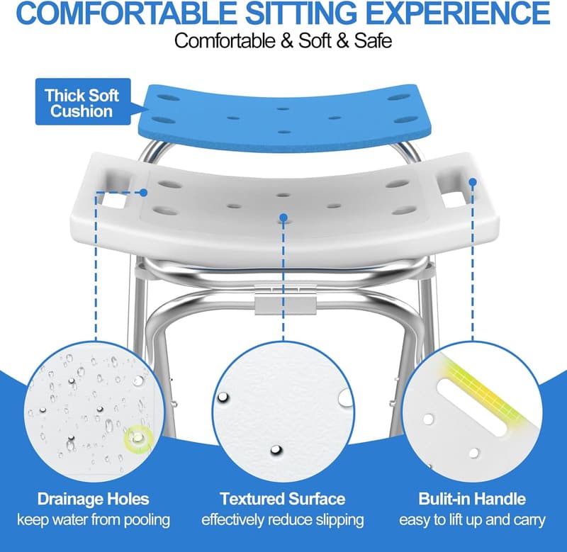 Portable Stainless Steel Shower Chair for Seniors, 400lbs Capacity