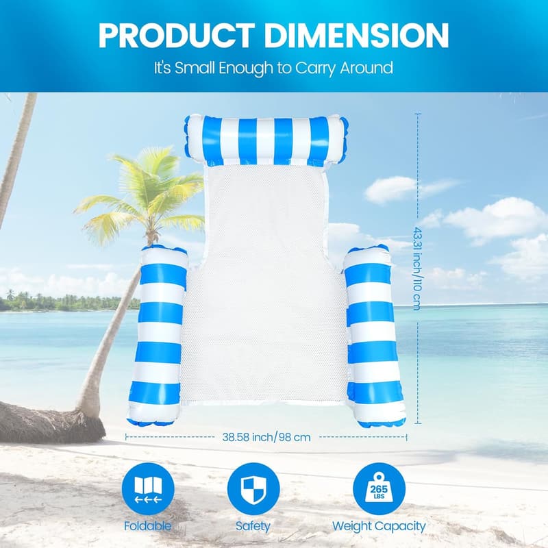 Inflatable Pool Hammock with Mesh - 2 Pack, Portable Floating Chair