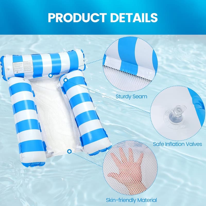 Inflatable Pool Hammock with Mesh - 2 Pack, Portable Floating Chair