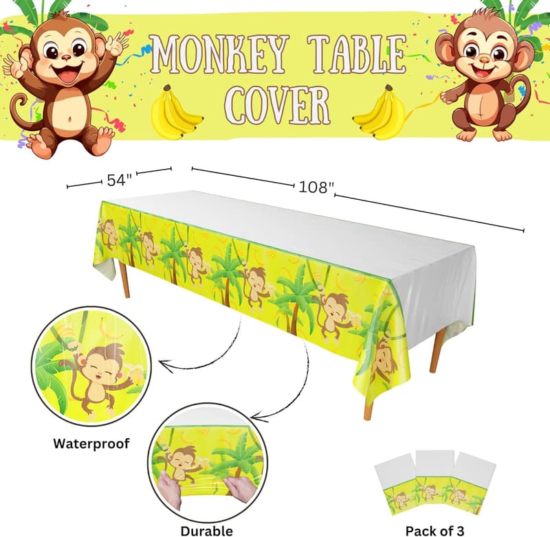 Monkey Birthday Party Table Covers - Pack of 3, 54